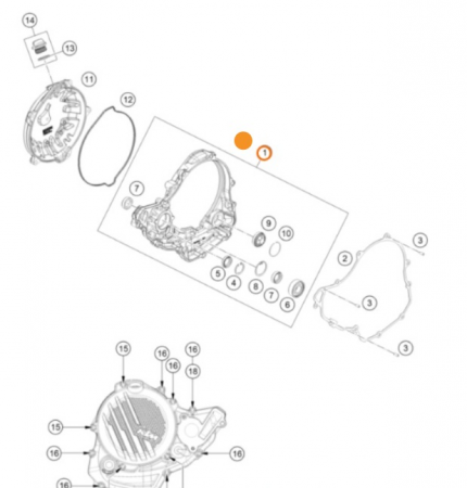 KTM inner clutch cover cpl. крышка сцепления внутренняя / Картер сцепления KTM SXF 250/350 /23-> ( A46030001044 )