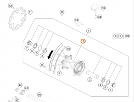 KTM Rear wheel hub cmpl. Ступица заднего колеса в сборе KTM SX/SXF/23-> EXC/EXCF/24-> Husqvarna TC/FC/23-> ( A46010010044 )
