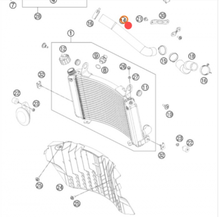 KTM RADIATOR HOSE 08 шланг радиатора ( верх ) 690 SMC ( 76535025000 )