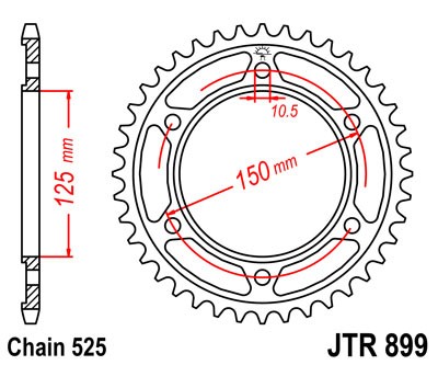 JTR 899 42 звезда ведомая стальная 42 зуба ( KTM 950 / 990 / 1190 / 1290 )