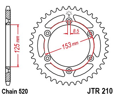JTR 210 45 SC звезда ведомая стальная 45 зубов  улучшенная Honda CRF / XR