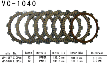 VESRAH VC 1040 комплект фрикционов CRF250X 04-17 // MR-76470