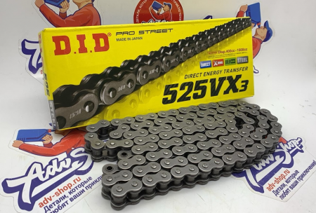 DID 525 VX3 BB 112 звеньев стальная (замок заклепка в комплекте) XL1000