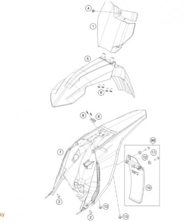 KTM Tail section 65SX 2020 Крыло заднее белое  SX65/20-> ( 46308013000ABA )
