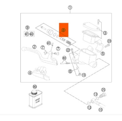 KTM REP.SET PISTON FRONT D=9,5MM Ремкомплект переднего главного тормозного цилиндра KTM SX85/05-12 ( 47013008100 )