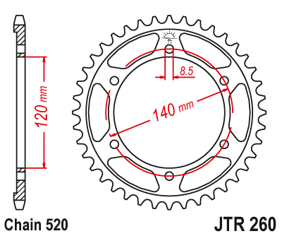 JTR 260 40 звезда ведомая стальная  40 зубов