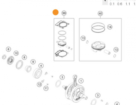 KTM Piston kit Gr. II MX 250 Поршень (Гр.II) в комплекте с прокладками KTM SXF/EXCF 250/24-> ( A46030007010 II )