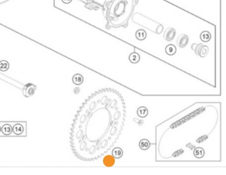 KTM Rear sprocket 46Z SX65 Звезда ведомая 46 зубьев 65 SX 24-> ( 46010051046C1 )