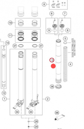 KTM fork outer tube 49.13x577 dt54 db60  Труба вилки наружняя  KTM SX/SXF/125-450/17-> EXC/EXCF/125-500/18-> ( 48602096 / 48601671 )