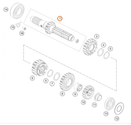 KTM Main shaft cmpl. Первичный вал КПП 250 SXF 23-> ( A46033001000 )