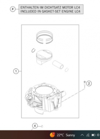 KTM Cylinder + piston cpl. Цилиндр в комплекте с поршнем KTM 690 Duke /18-> (  7663013844424 / 7663013834424  7663013814424 7663013824424 )