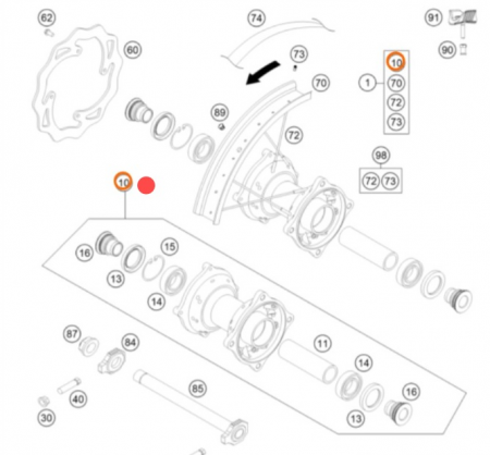 KTM Rear wheel hub cpl. ступица зад 85 SX 12-21 ( 70010010144 / 70010010044 )