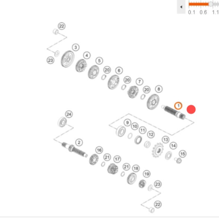 KTM Countershaft Вторичный вал КПП 65 SX 24-> ( A40533010000 )