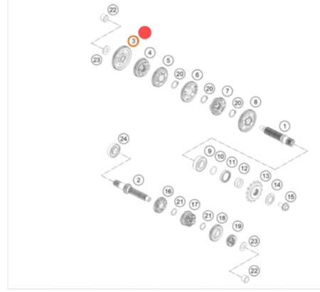 KTM Idle gear, 1st gear Шестерня 1й передачи вторичного вала КПП 65 SX 24-> ( A40533011000 )