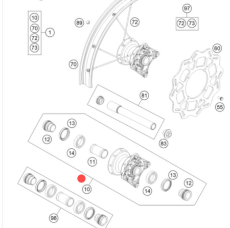 KTM FRONT WHEEL HUB CPL. 12 Ступица перед 85 SX 12-> ( 70009110044 / 70009010044 )