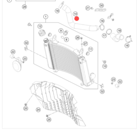 KTM COOLING HOSE шланг радиатора ( верх ) 690 14-26 ( 76535025100 / 76535025000 )