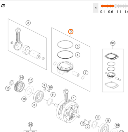 KTM piston II cpl. D95mm Поршень (Гр.II)  450 EXCF 20-> ( 79530607100 II / 79530607000 II )
