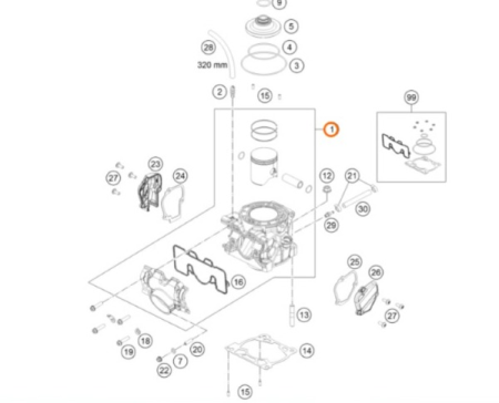 KTM Cylinder + Pistom cpl. 150 Enduro цилиндр + поршень 150 EXC/XCW 20-23  ( 51730138200 / 51730138100 / 51730138000 )